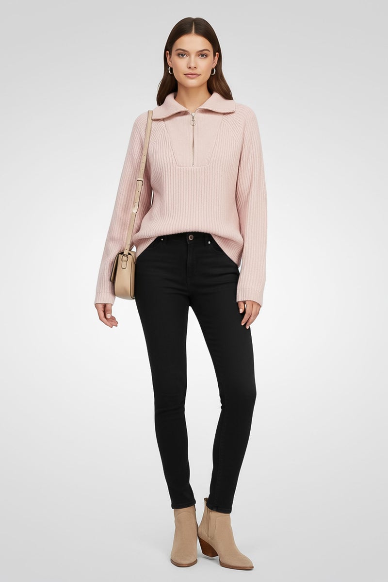 joie سويت شيرت نسائي بياقة عالية مزود بسحاب نصف، بأكمام طويلة، لون وردي فاتح - Image 1